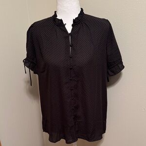 NEW Women’s TAMARA H. Black & Tan Polka Dot Blouse - Large